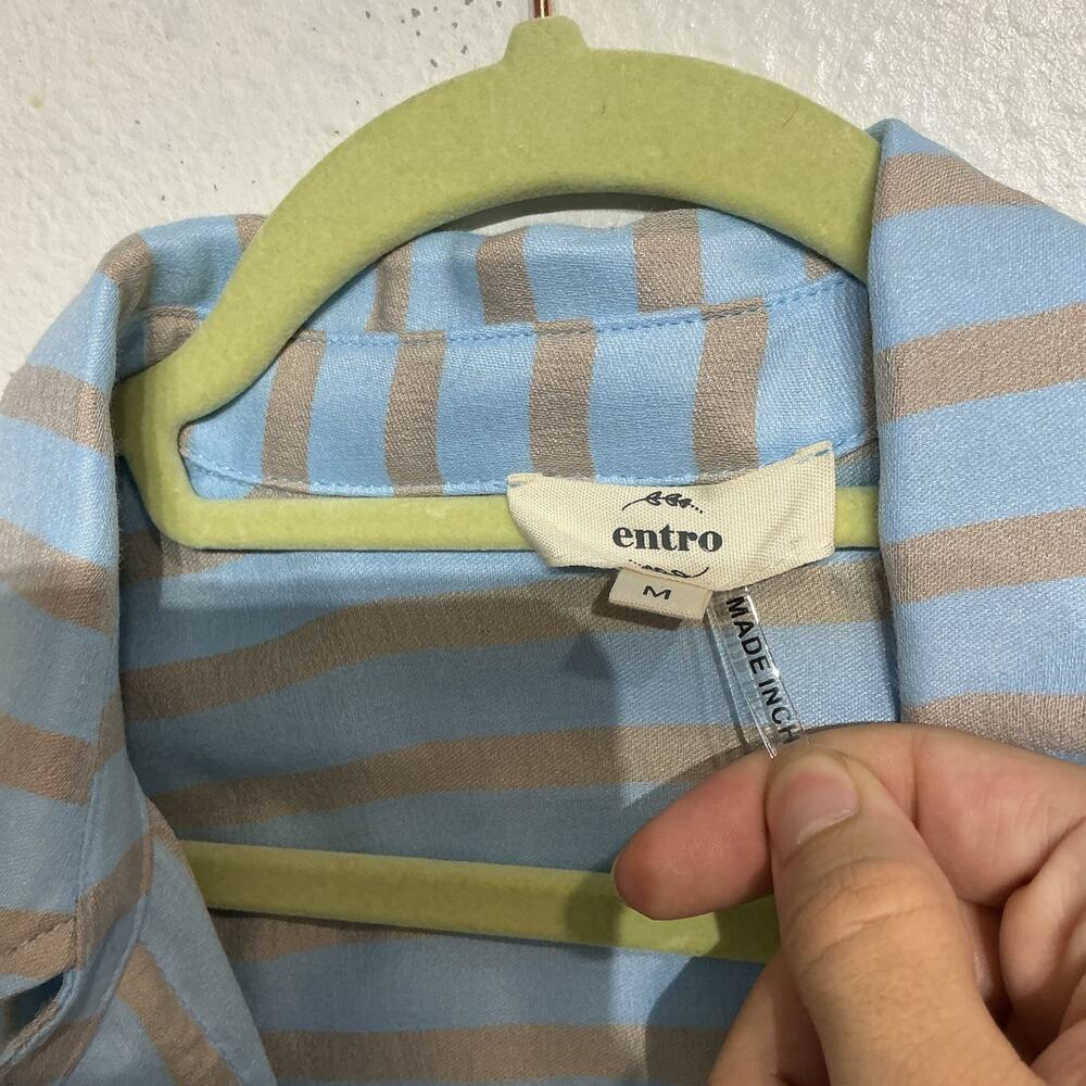 Entro Blue Striped Button Down Blouse Sz M - Picture 5 of 12